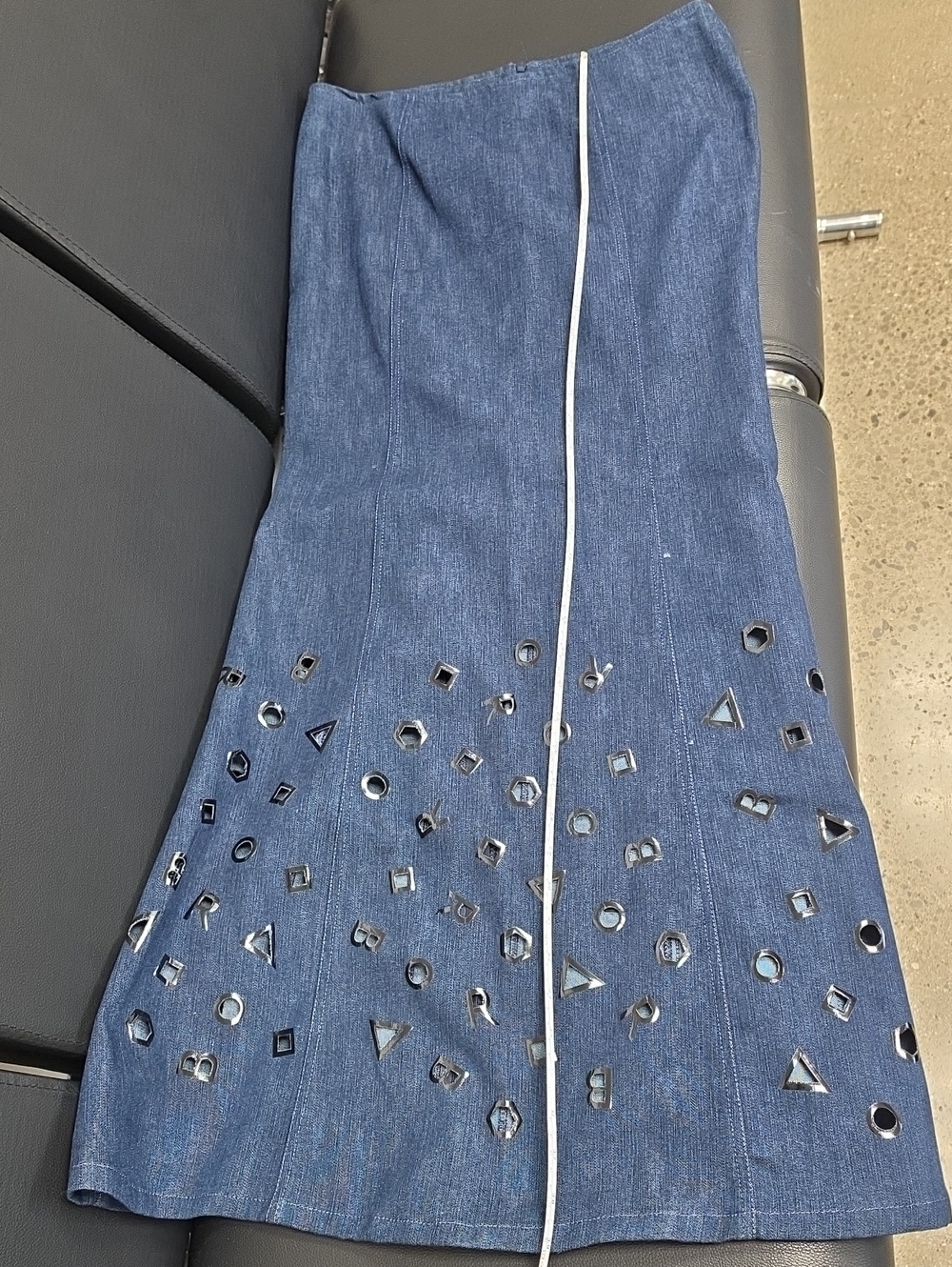 Denim Eyelet A-Line Skirt - Blue